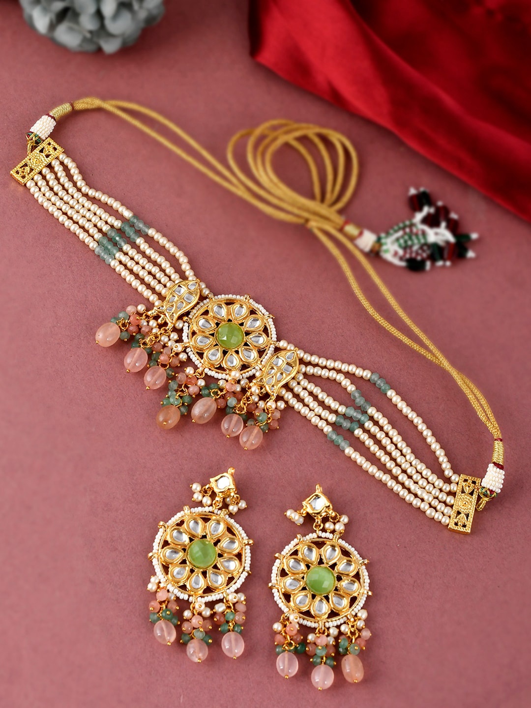 

DASTOOR Gold Plated White Stone Studded Jewellery Set