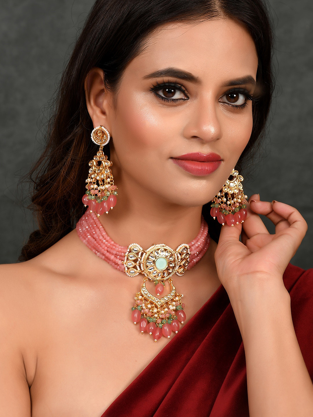 

DASTOOR Multicoloured Kundan Choker Jewellery Set, Multi