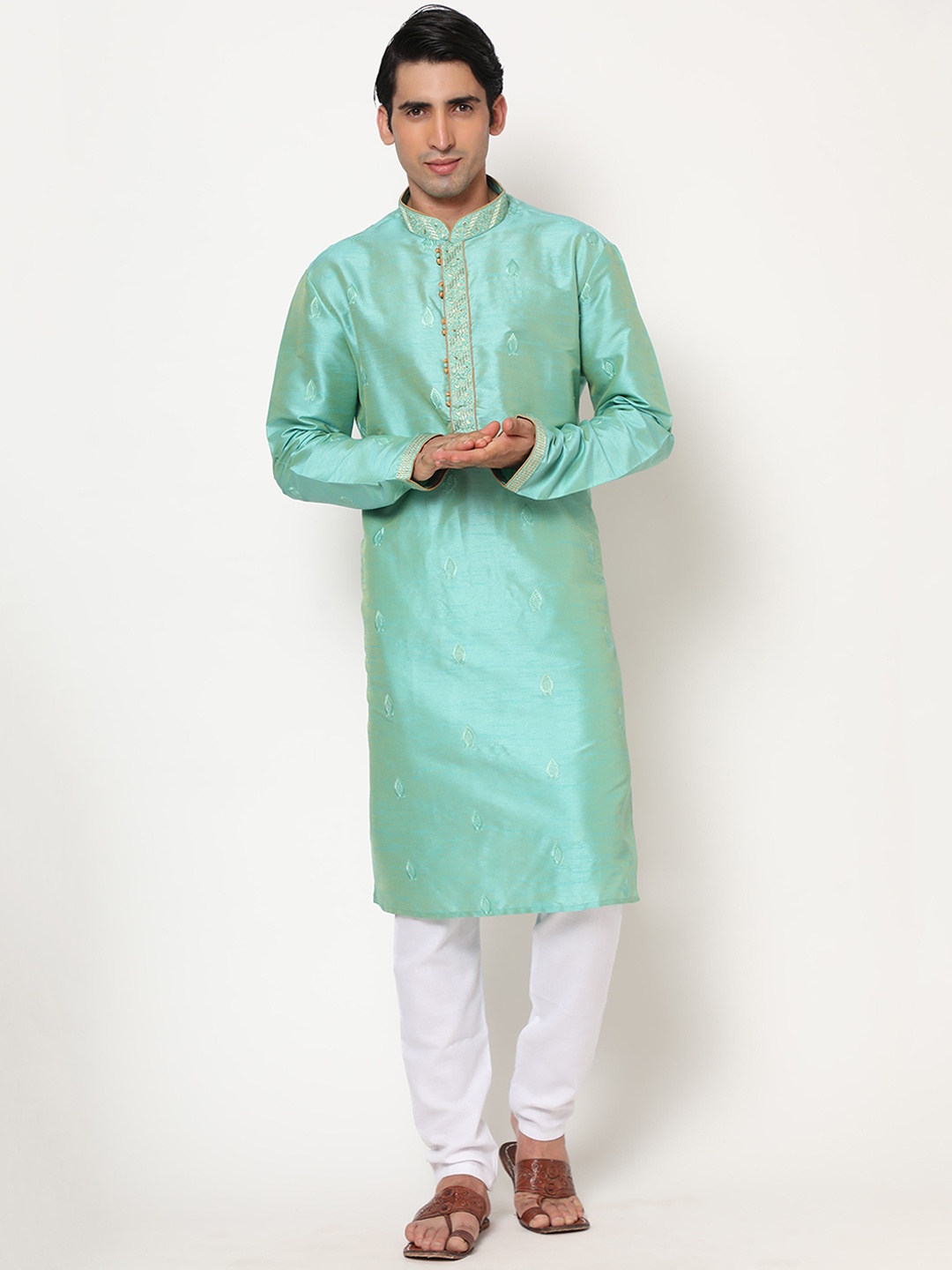 

THE GENTLEMENS CLUB Men Orange Linen Kurta with Pyjamas