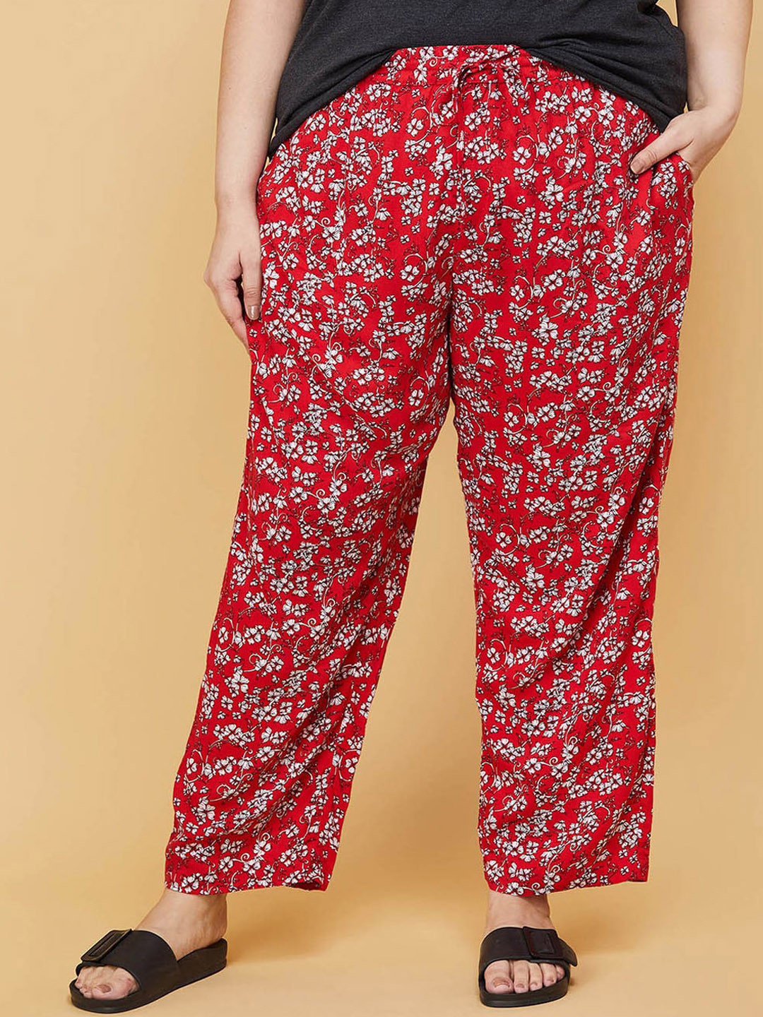 

max Plus Size Women Red Printed Pure Cotton Lounge Pant