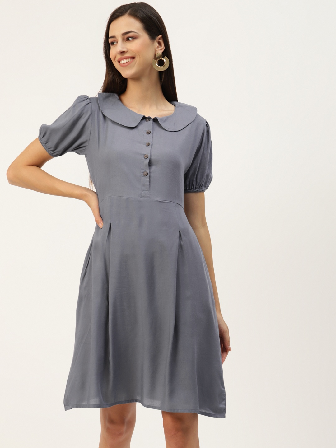 

BRINNS Grey Peter Pan Collar A-Line Midi Dress