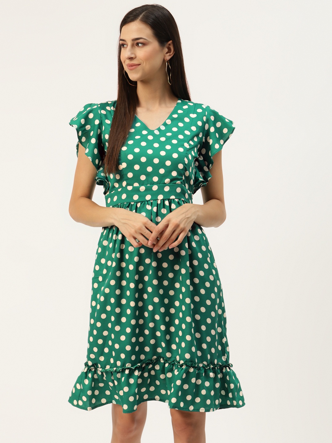 

BRINNS Green & White Printed A-Line Midi Dress