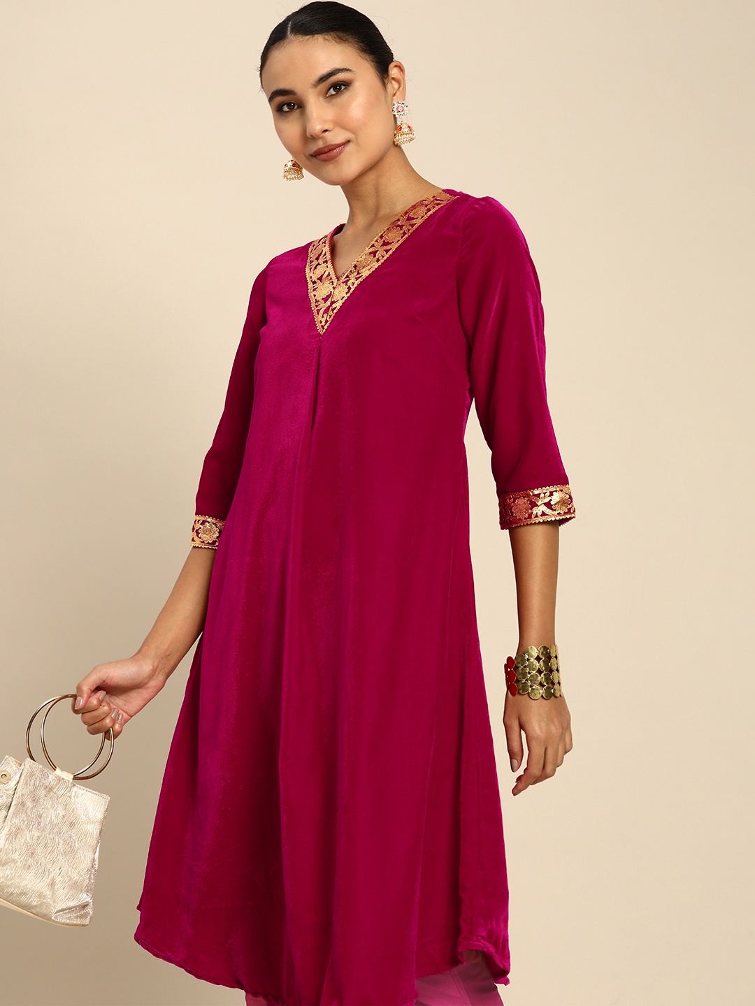 

Anouk Women Gotta Patti Kurta with Trousers, Pink