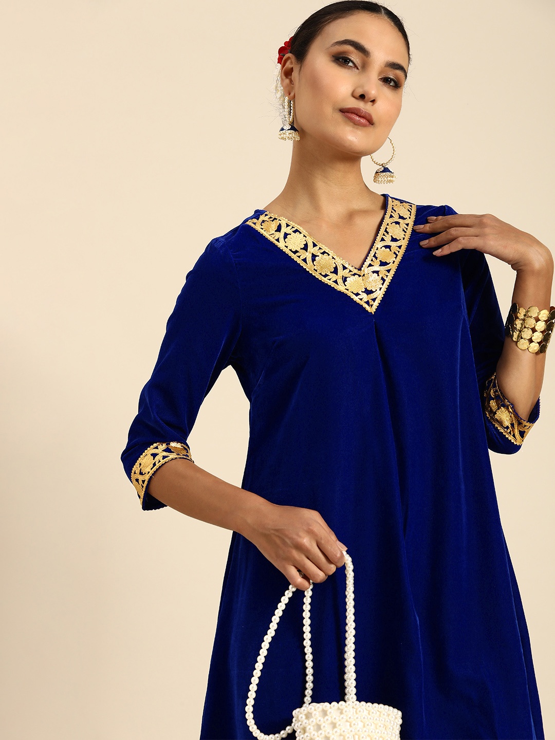 

Anouk Women Gotta Patti Kurta with Trousers, Blue