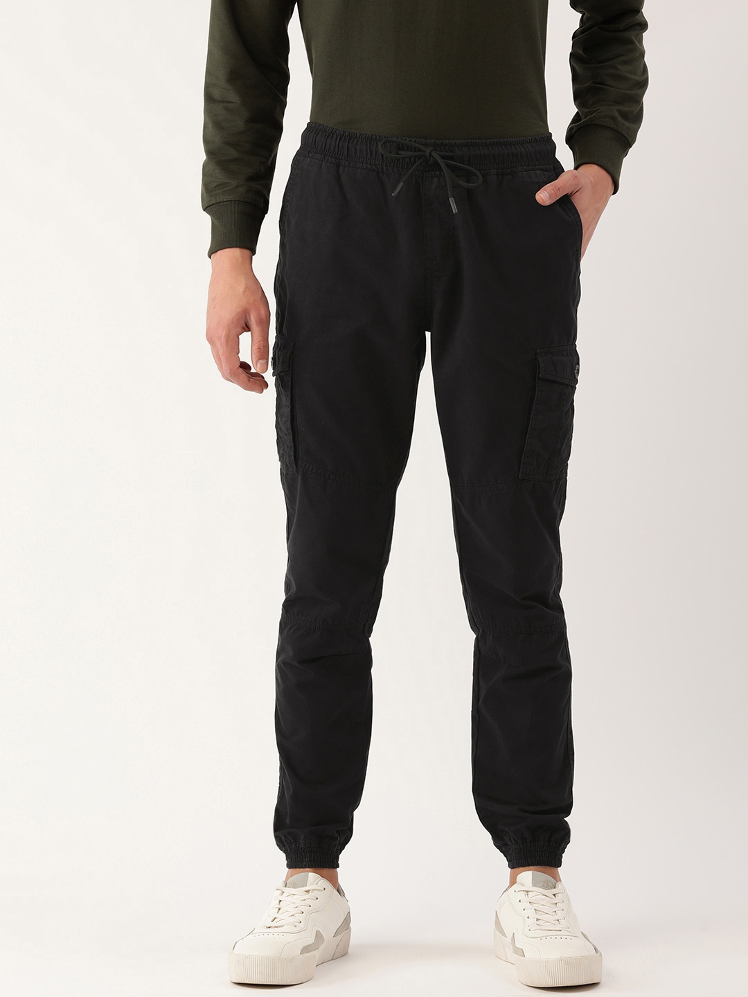 

IVOC Men Pure Cotton Regular Fit Cargo Joggers, Black