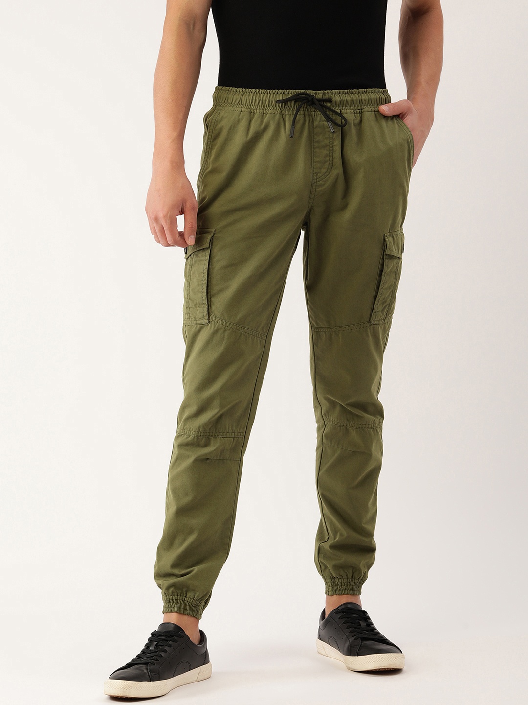 

IVOC Men Olive Green Pure Cotton Regular Fit Cargo Joggers