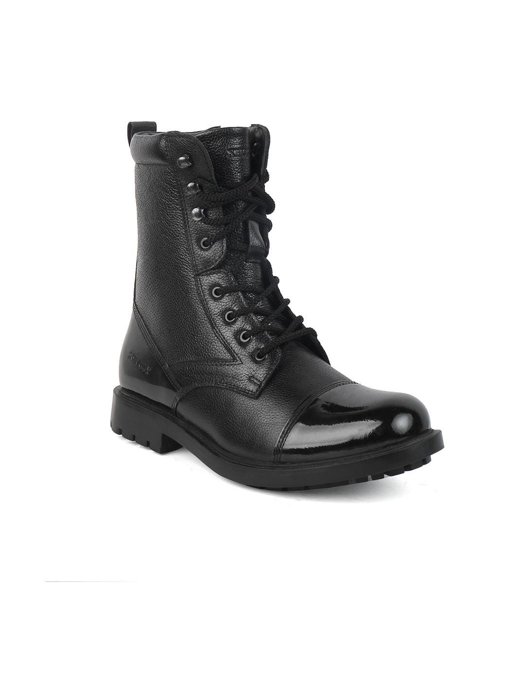 

XHUGOY Men Black Textured Leather High-Top Boots