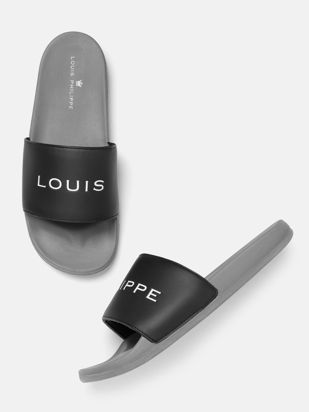 

Louis Philippe Men Black & White Brand Logo Print Sliders