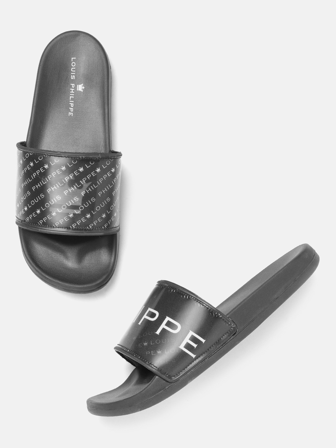 

Louis Philippe Men Black Brand Logo Print Sliders