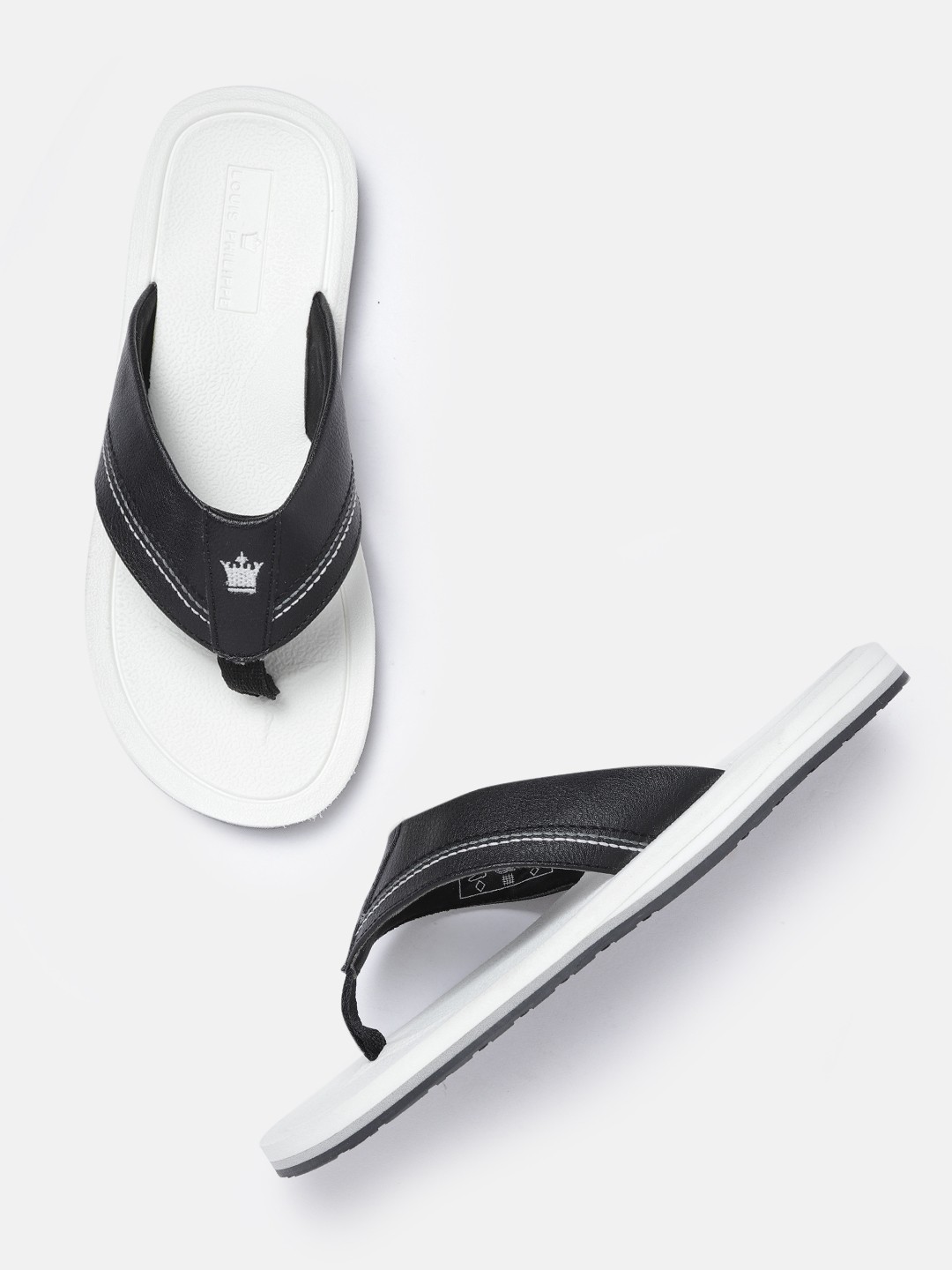 

Louis Philippe Men Black & White Brand Logo Detail Thong Flip-Flops