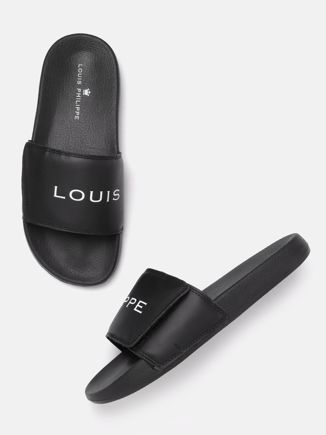 

Louis Philippe Men Black & White Brand Logo Printed Sliders