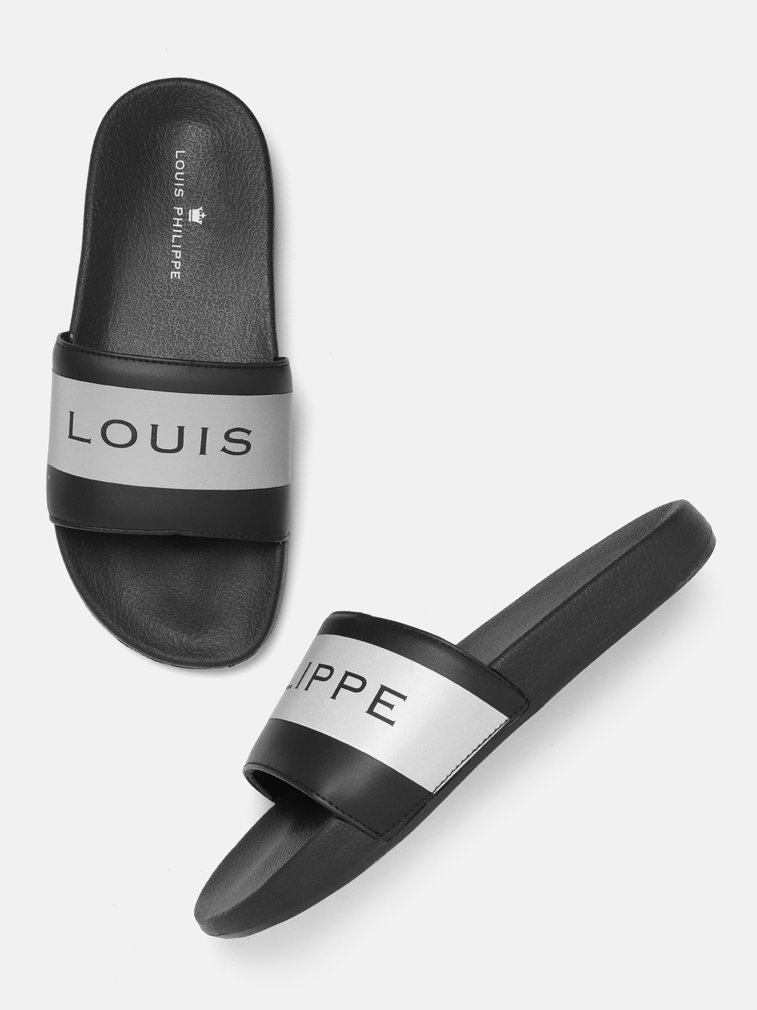 

Louis Philippe Men Grey & Black Brand Logo Printed Sliders