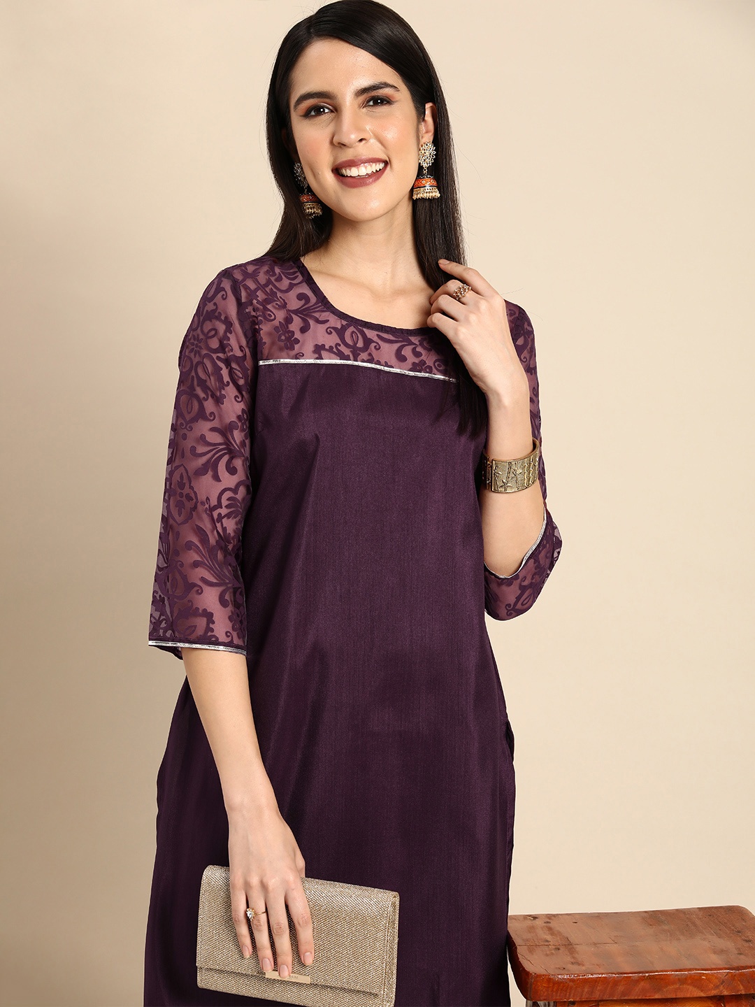 

Anouk Women Solid Gotta Patti Kurta, Violet