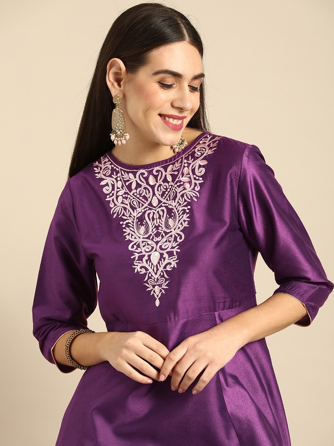 

Anouk Women Purple Yoke Design Embroidered Kurta