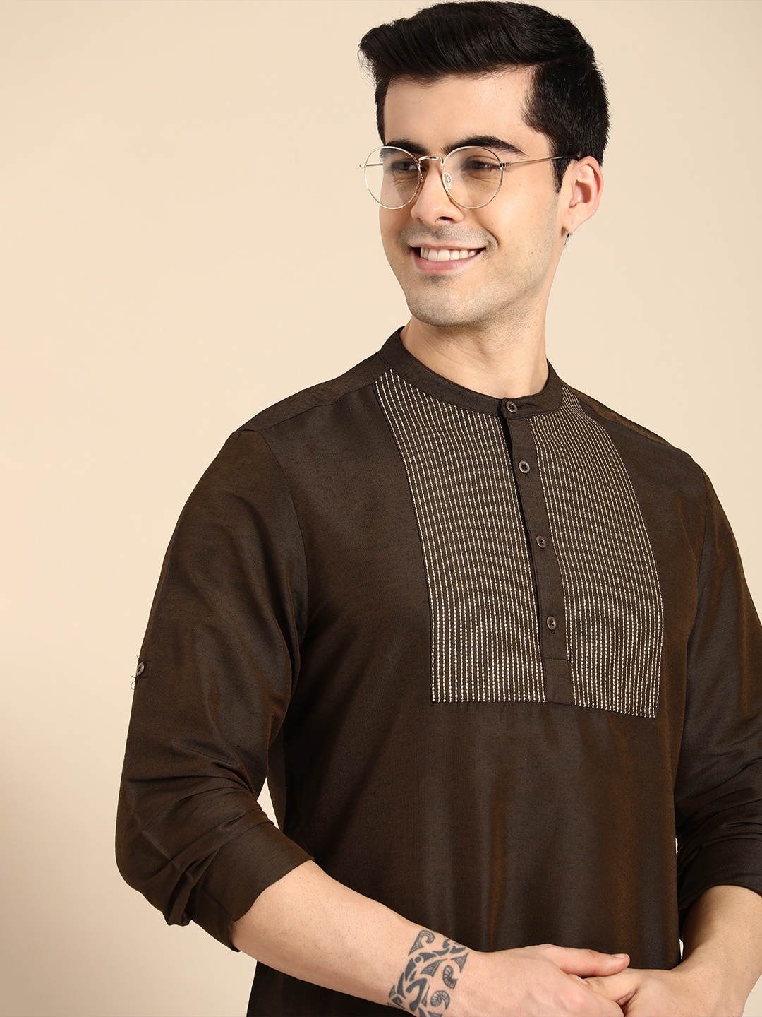 

Anouk Men Brown Yoke Design Kurta