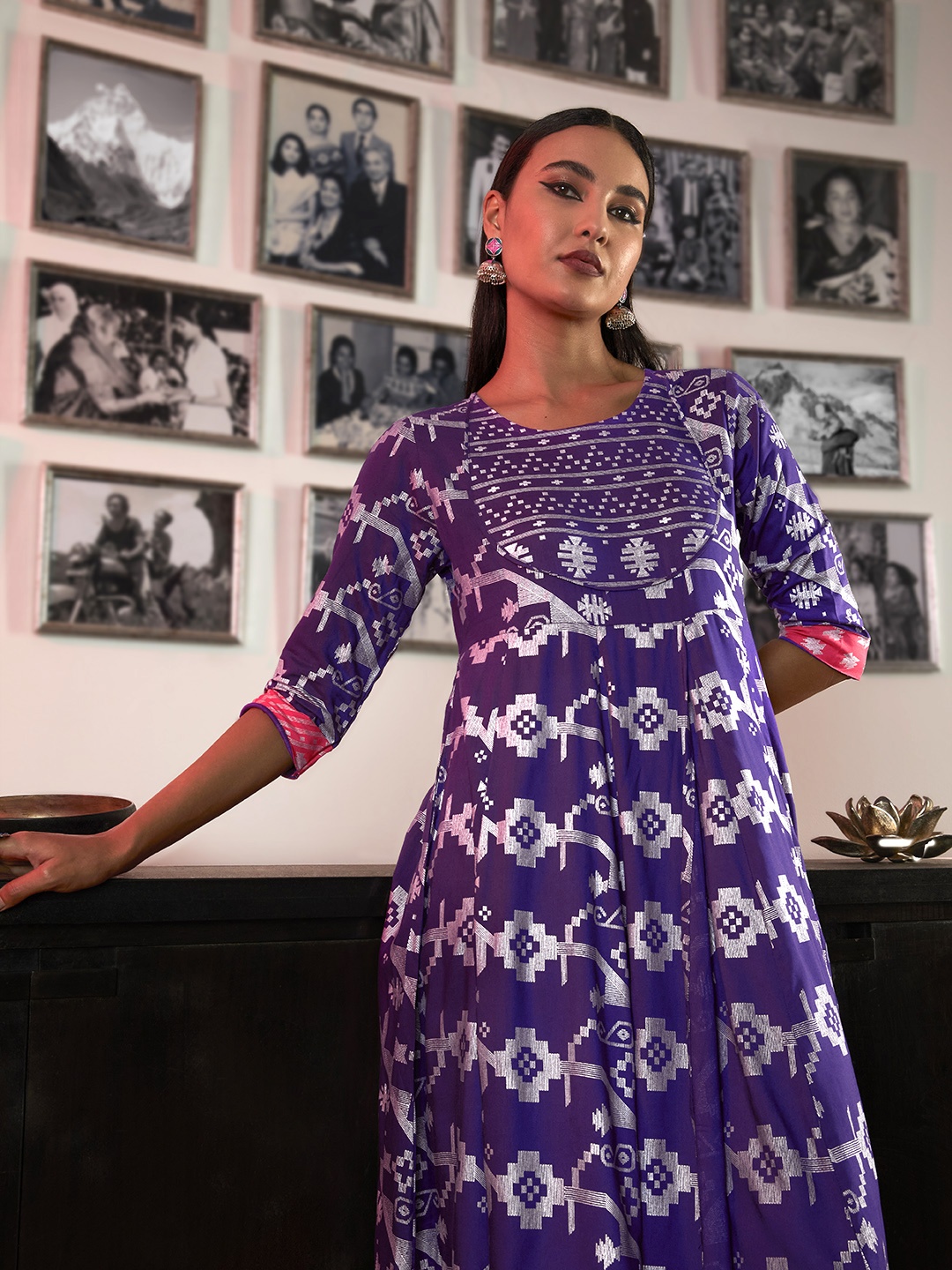 

Anouk Women Purple & Silver-Toned Ethnic Motifs Printed Kurta