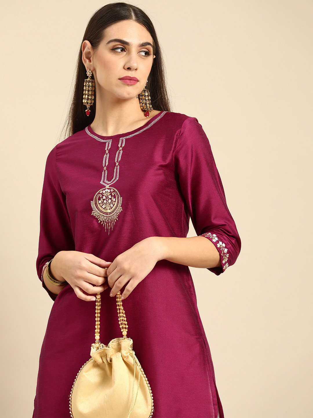 

Anouk Women Purple Yoke Design Embroidered Kurta
