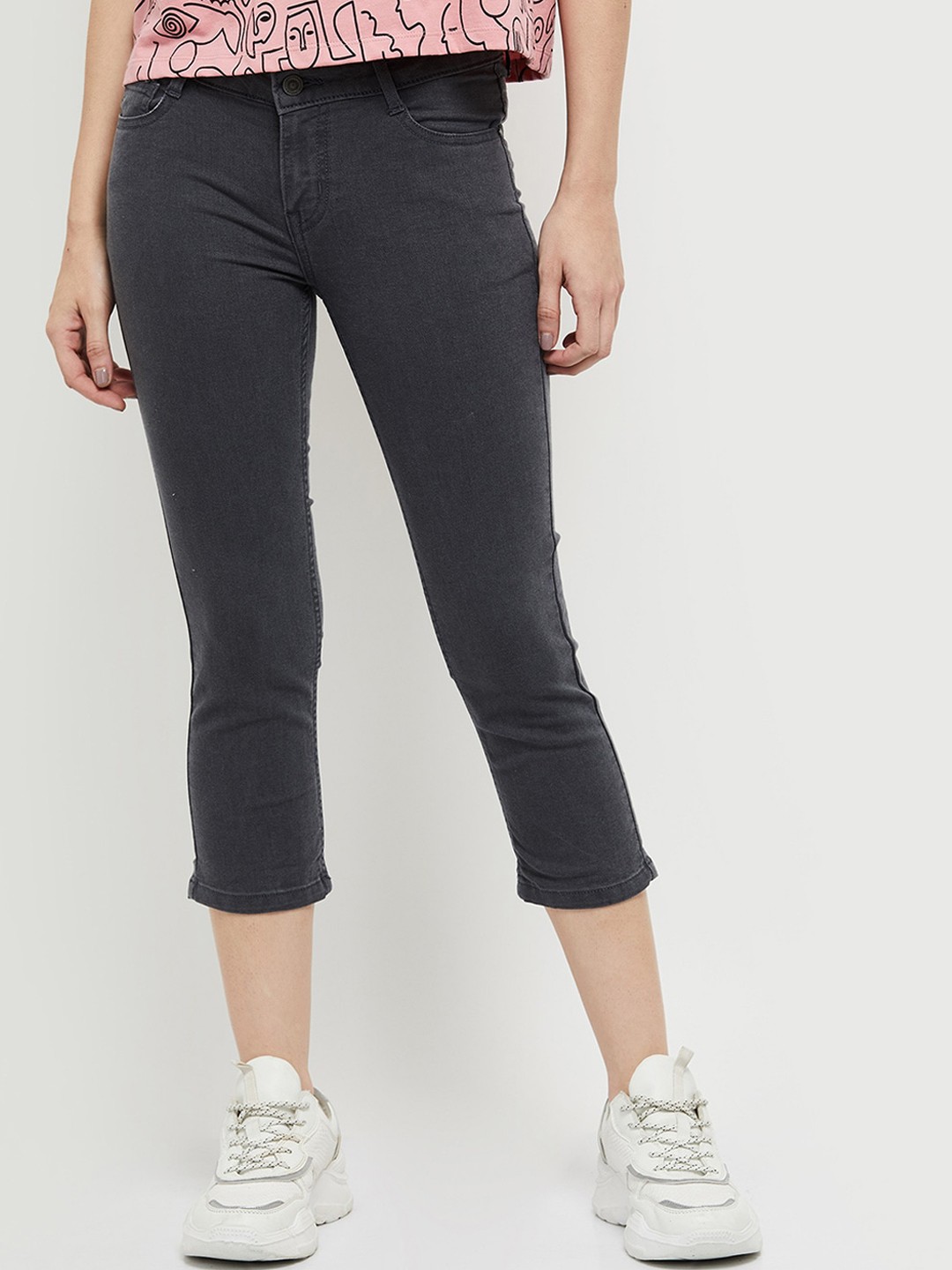 

max Women Charcoal Grey Cotton Capris