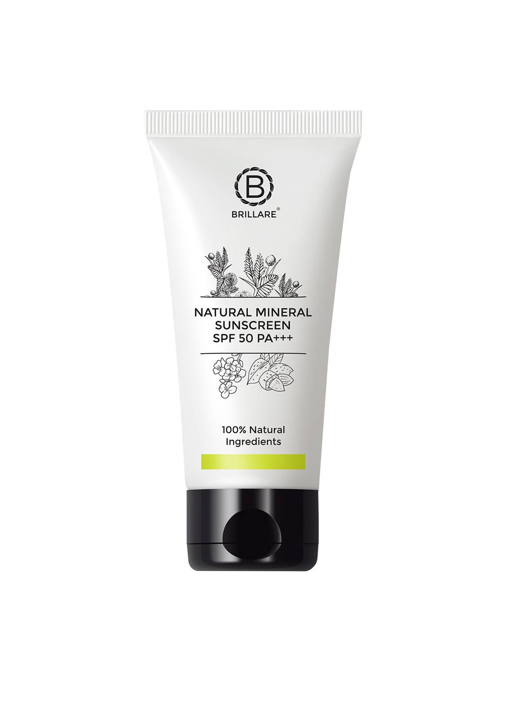 

BRILLARE Natural Mineral Sustainable Sunscreen SPF50 PA+++ with Sweet Almond & Zinc Oxide - 50g, White