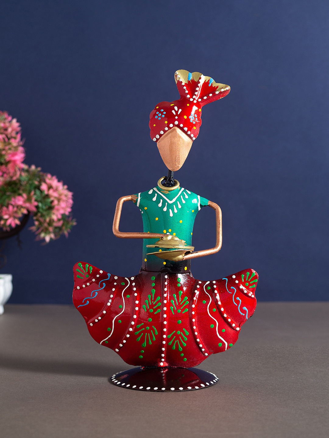 

Golden Peacock Red & Green Turban Musicians Showpiece