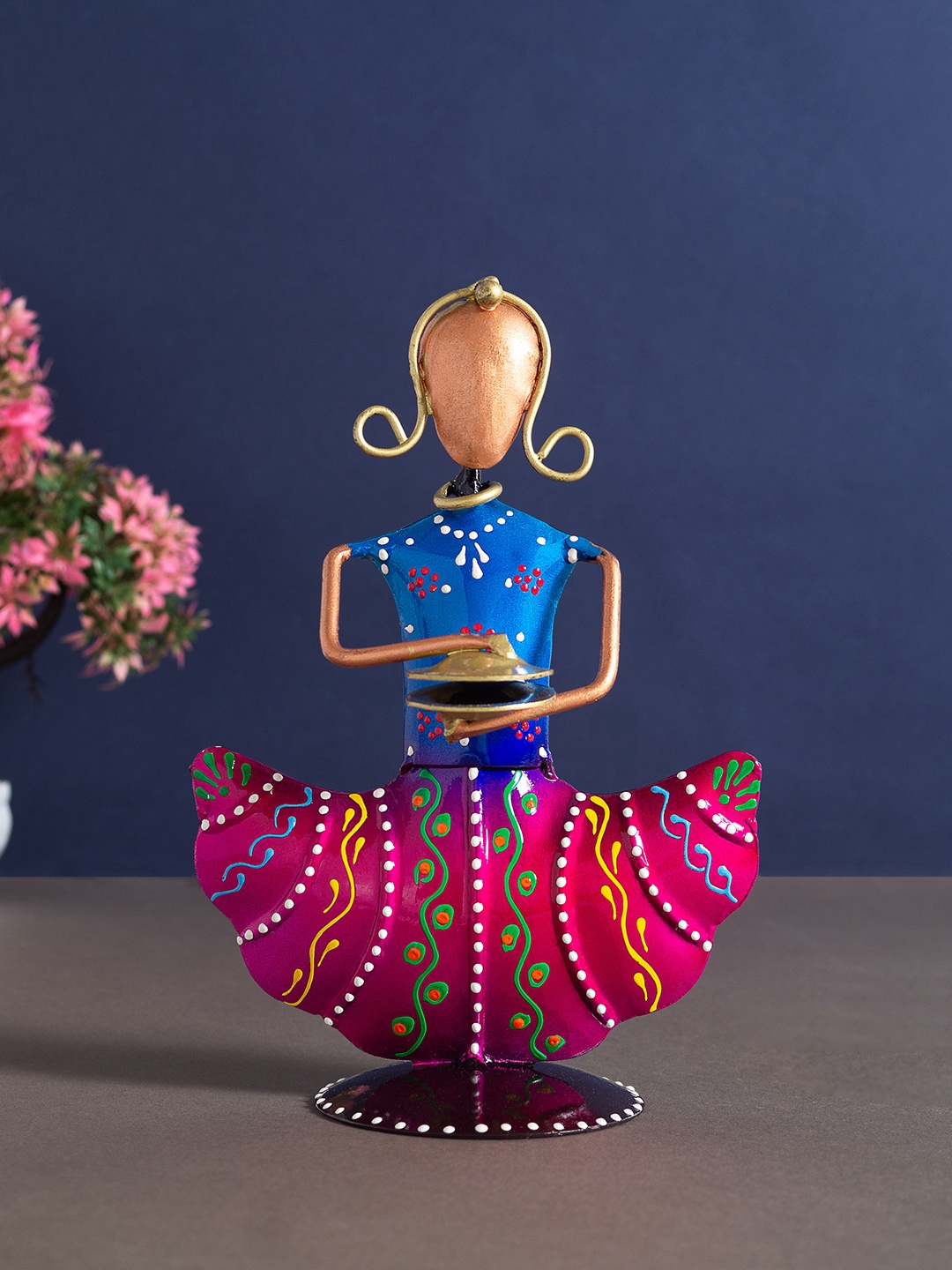 

Golden Peacock Pink & Blue Turban Musicians Showpieces