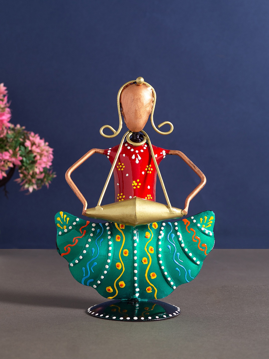 

Golden Peacock Red & Blue Turban Musicians Showpiece