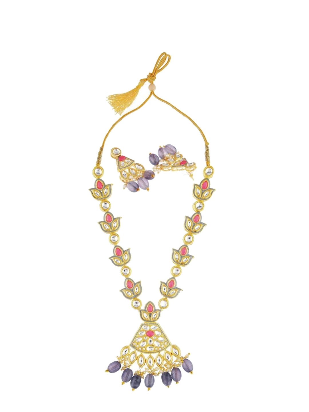 

Efulgenz Gold-Plated Grey Crystle & Kundan Studded Jewellery Set