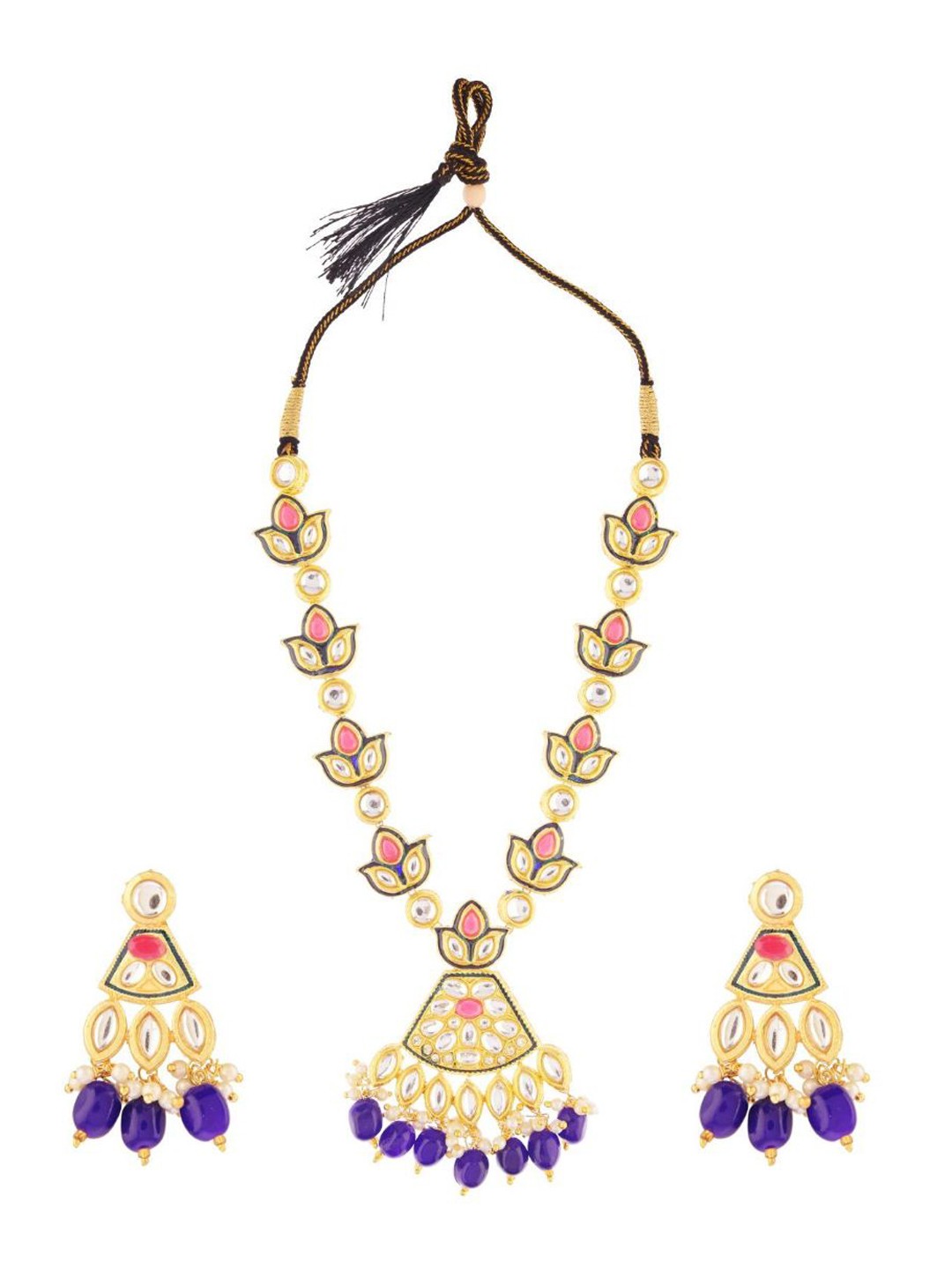 

Efulgenz Gold-Plated Blue & White Crystal-Studded Traditional Jewellery Set