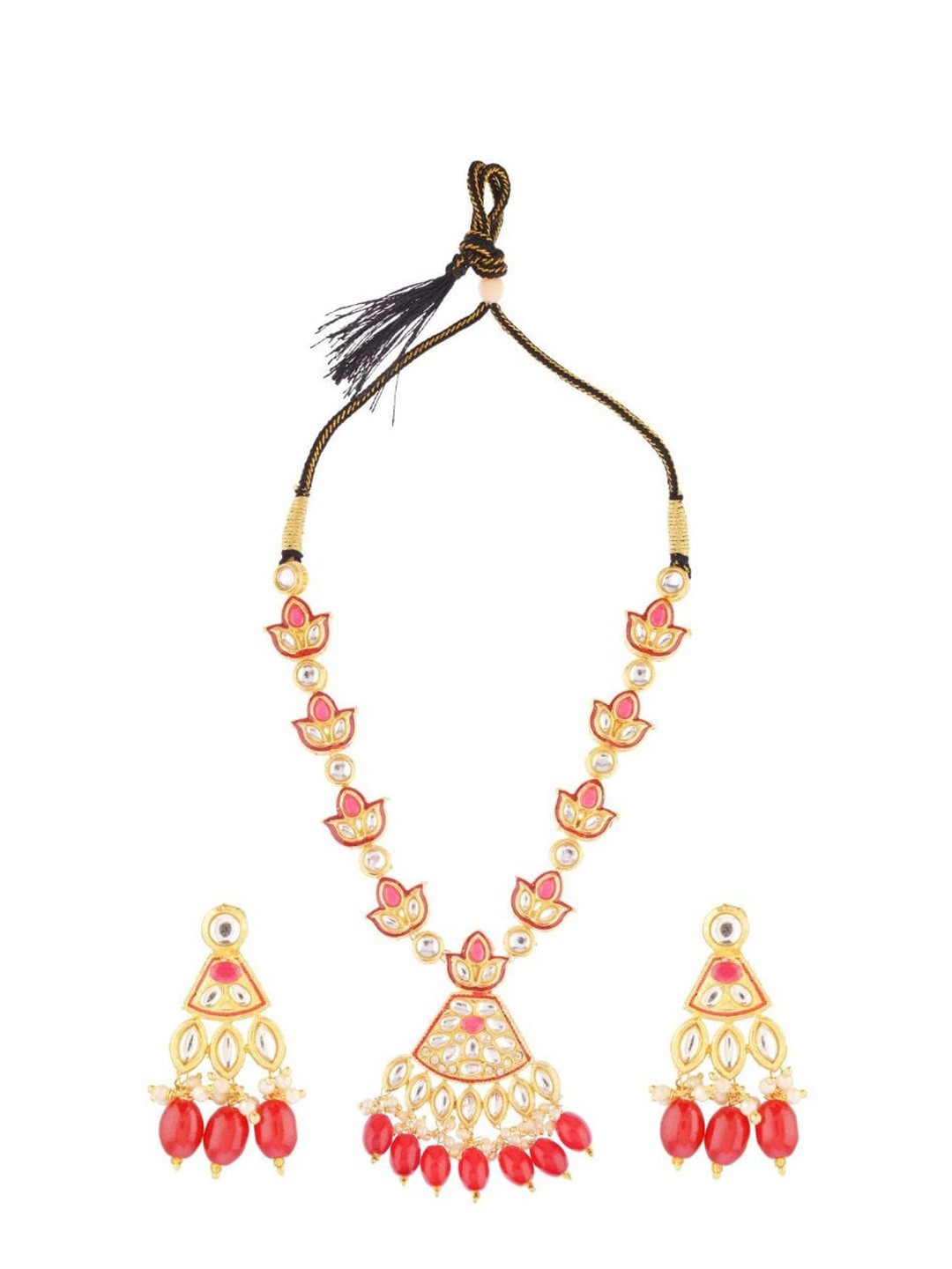 

Efulgenz Gold-Plated Red Crystal Studded & Beaded Jewellery Set