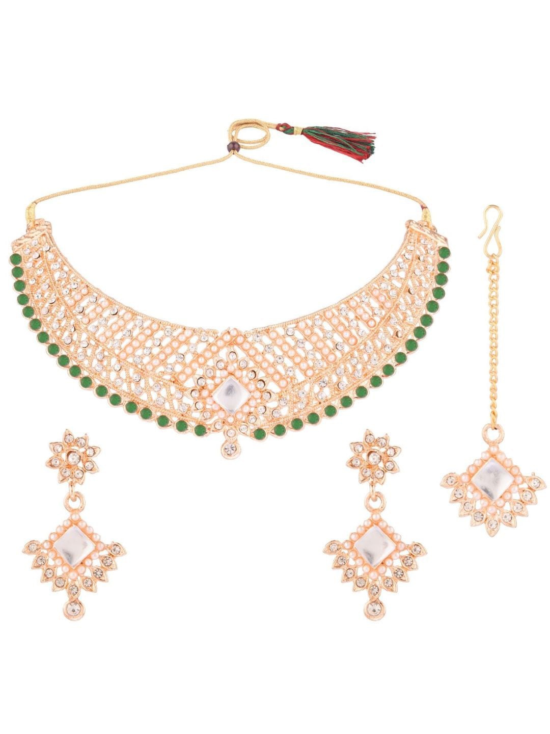 

Efulgenz Gold-Plated & Green Stone Studded Jewellery Set