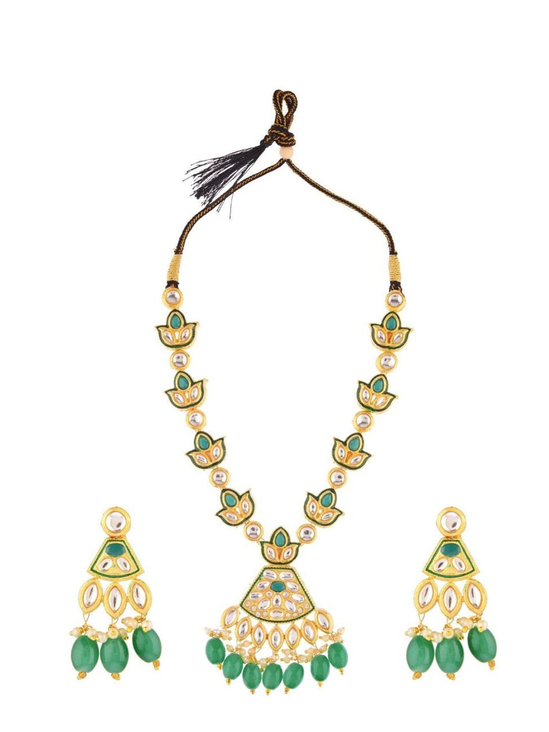 

Efulgenz Gold-Plated Green Crystals Studded Jewellery Set
