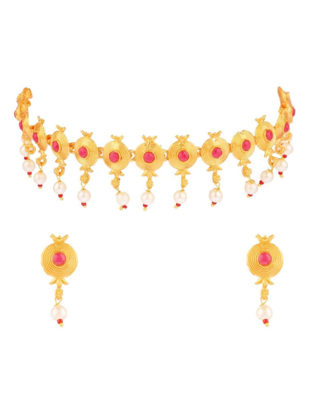 

Efulgenz Gold-Plated Pink Crystal Studded & Beaded Jewellery Set