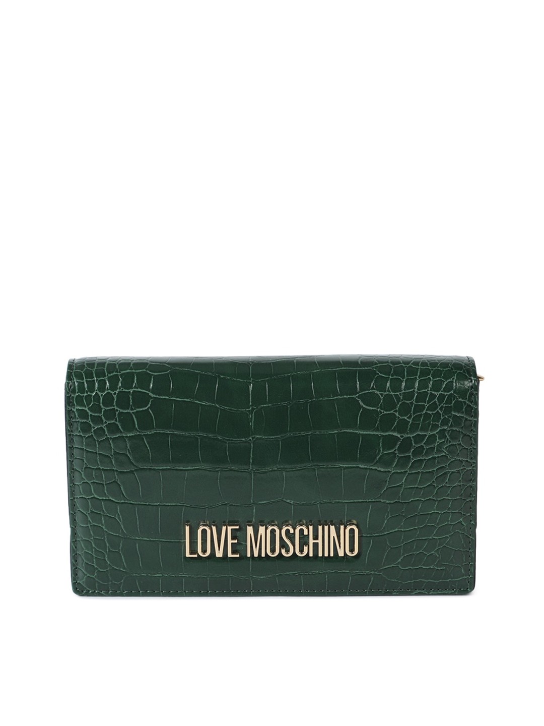 

LOVE MOSCHINO Green Textured Leather Structured Sling Bag
