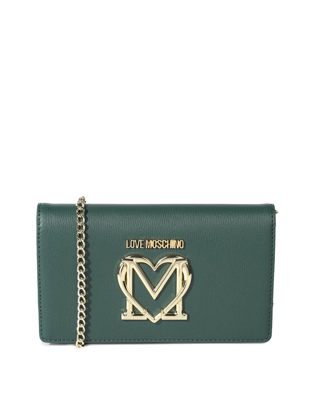 

LOVE MOSCHINO Green Textured Leather Structured Sling Bag