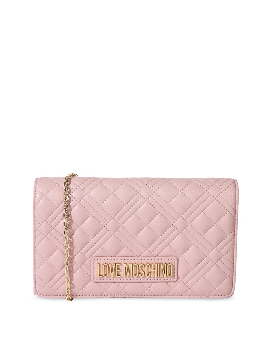 

LOVE MOSCHINO Brown Textured Leather Structured Sling Bag with Quilted