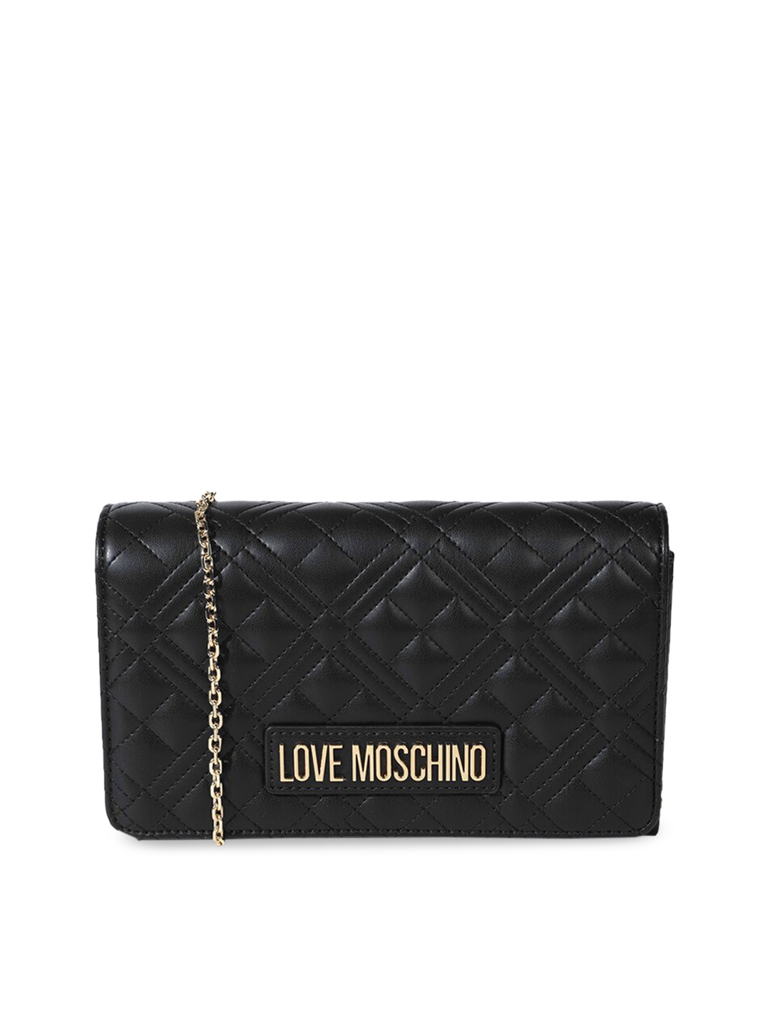 

LOVE MOSCHINO Women Black Textured Leather Structured Sling Bag with Quilted