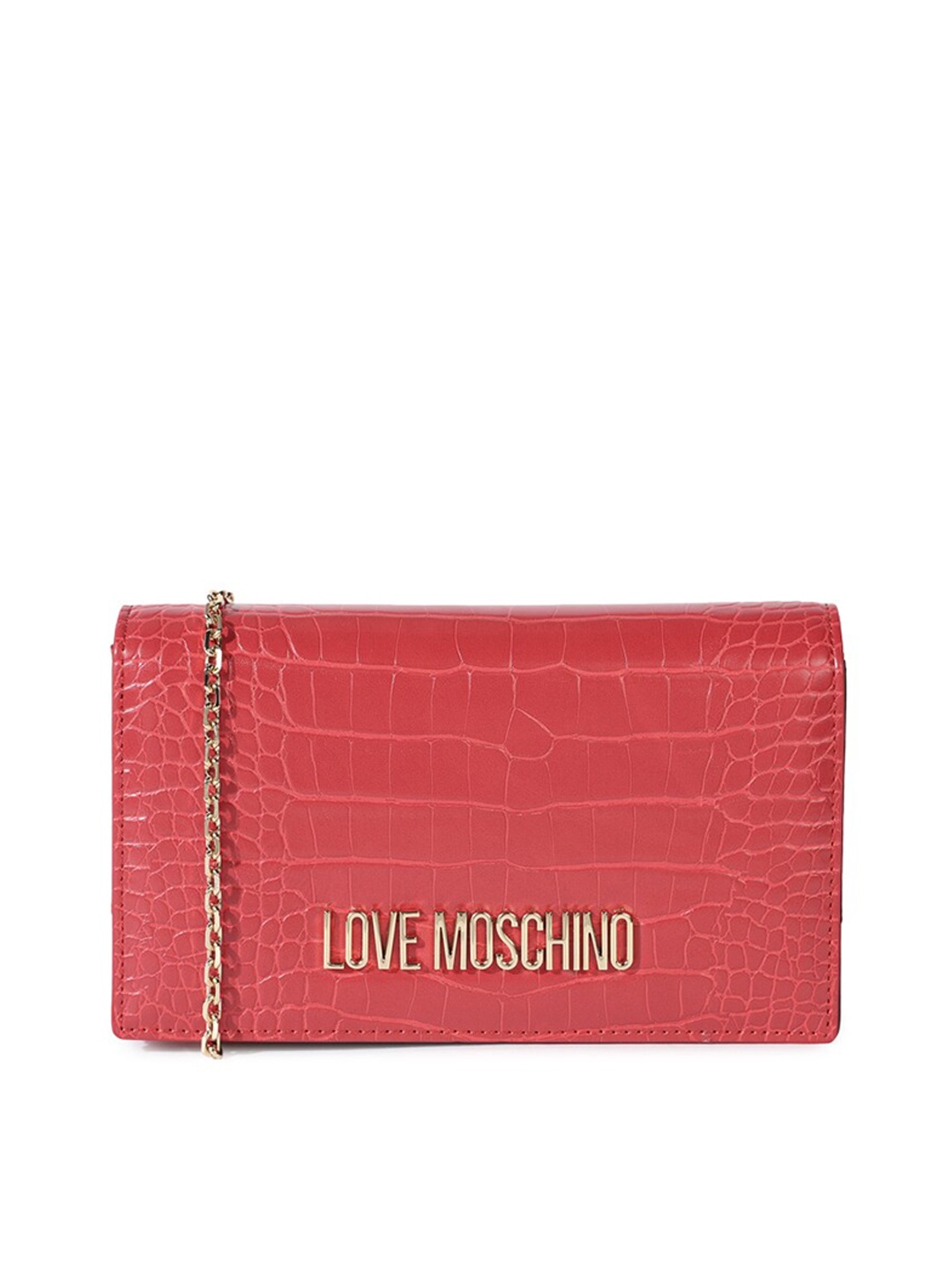 

LOVE MOSCHINO Red Animal Textured Leather Structured Sling Bag