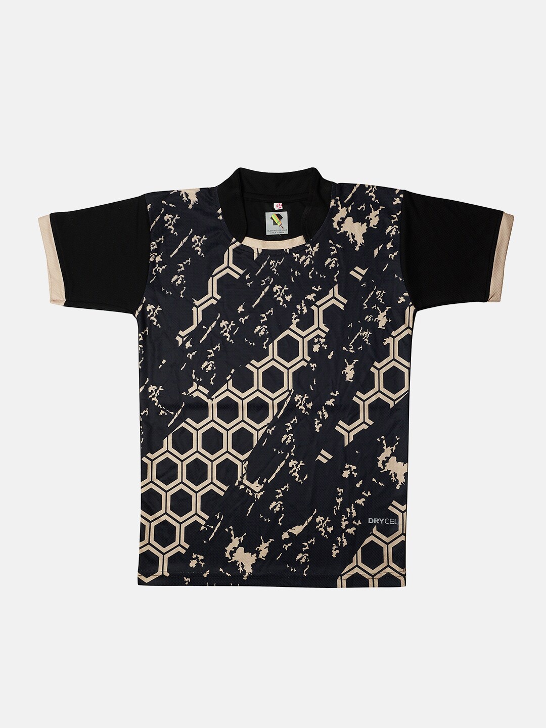 

TINY HUG Boys Black Printed High Neck Dri-FIT T-shirt