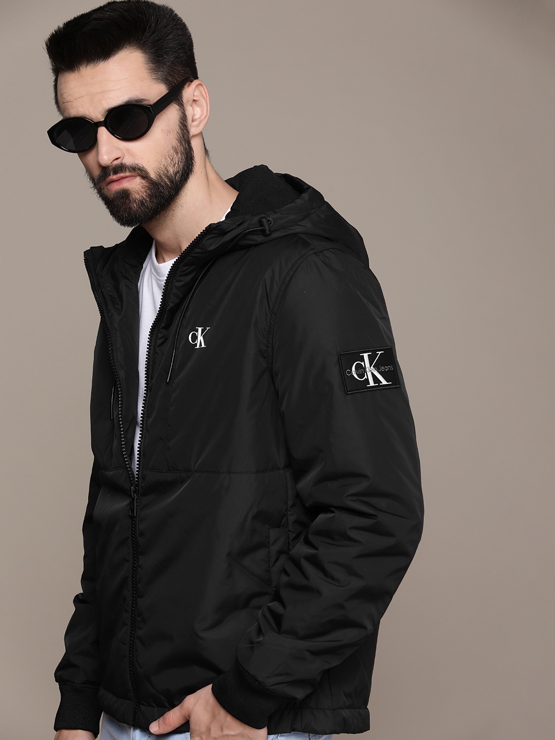 

Calvin Klein Jeans Men Black Brand Logo Printed Hooded Puffer Jacket