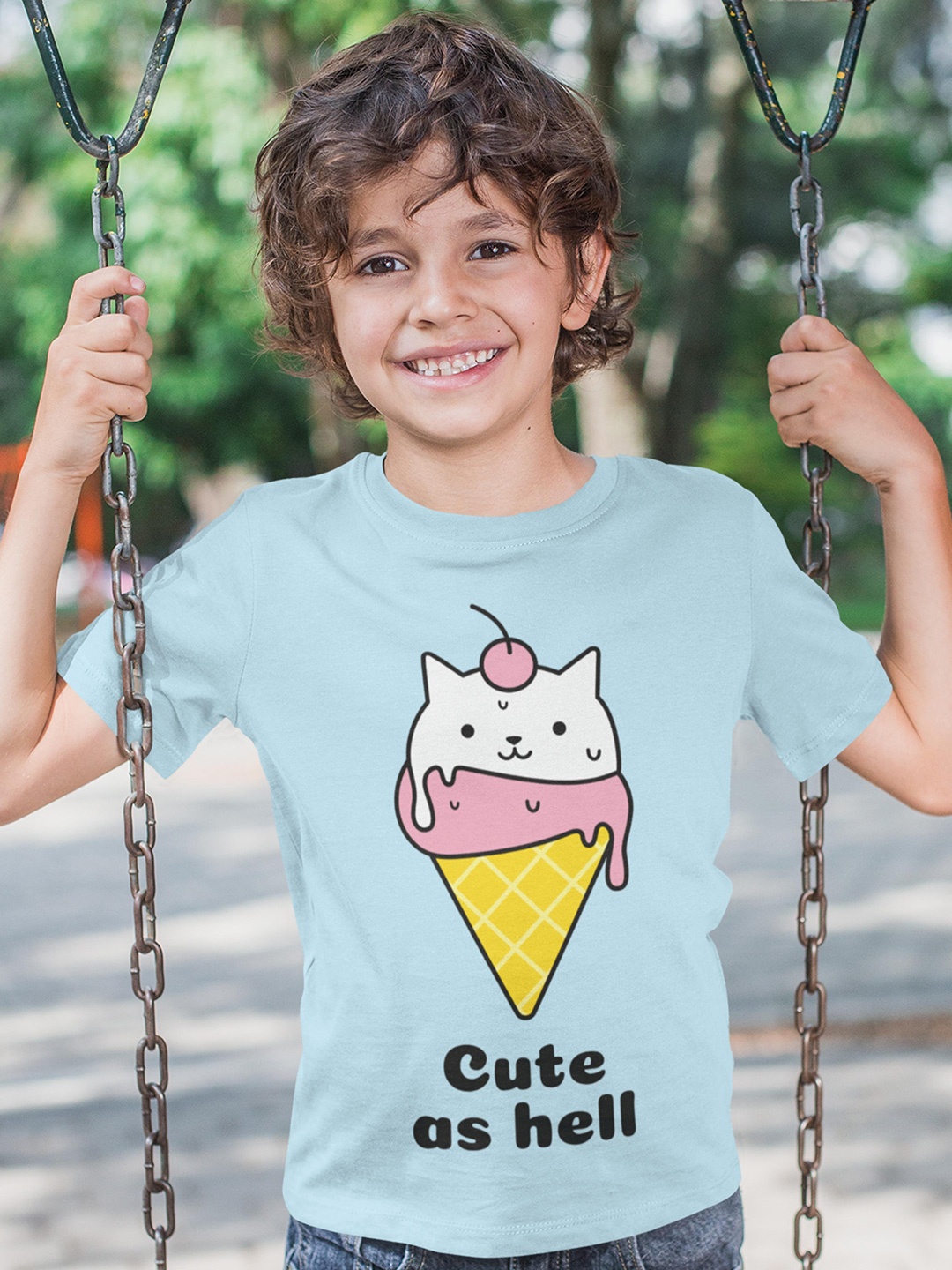 

MA Baby Kids Turquoise Blue & columbia blue Printed Pure Cotton Bio Finish Applique T-shirt