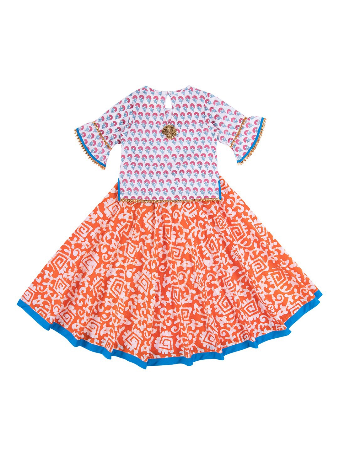 

charkhee Girls Orange & White Printed Ready to Wear Lehenga Set