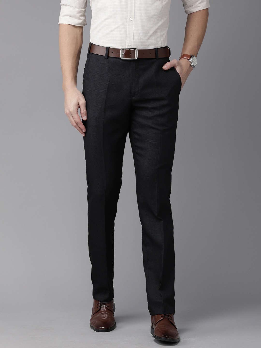 

Park Avenue Men Navy Blue Smart Trousers