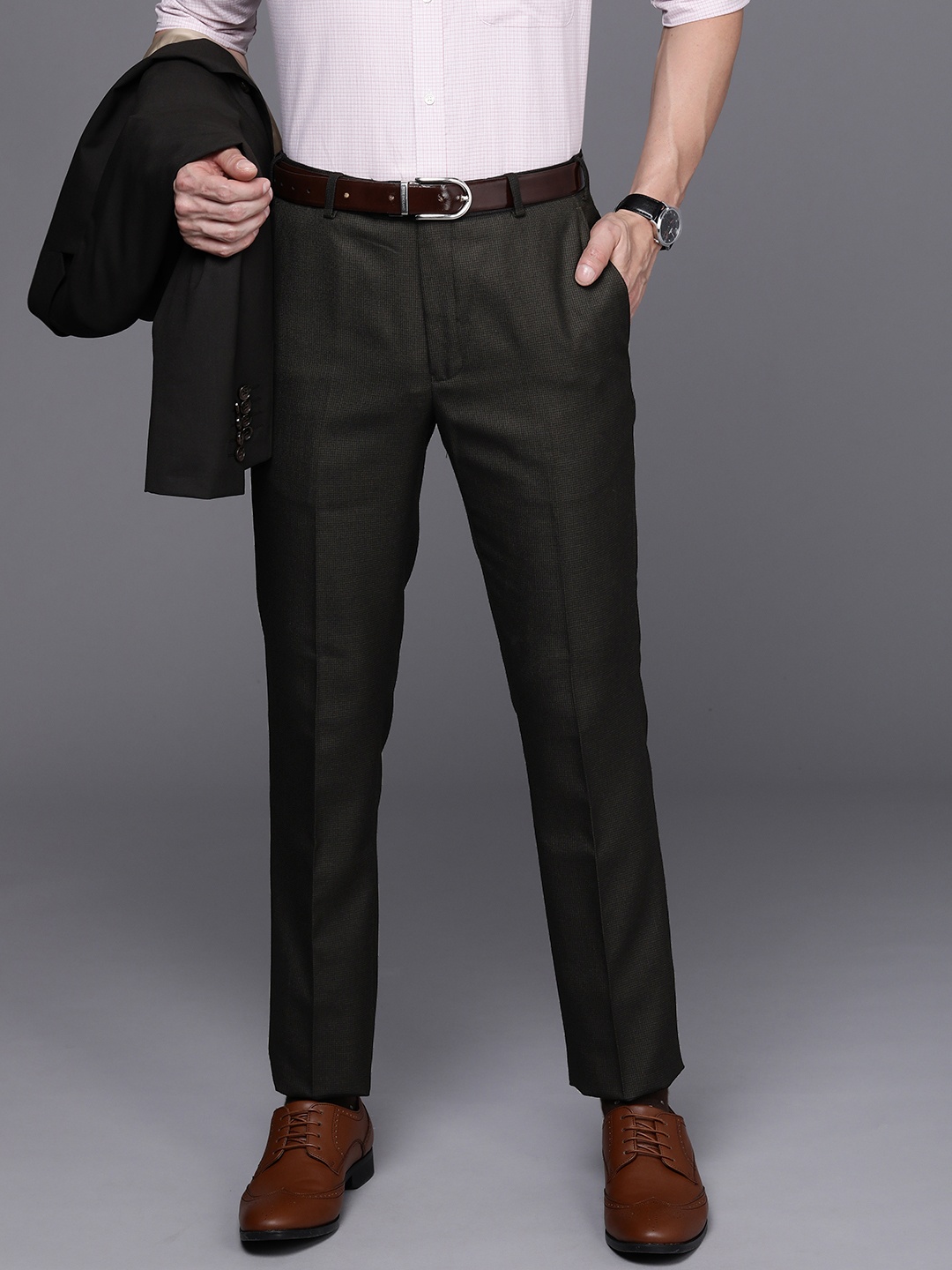 

Raymond Men Brown Checked Slim Fit Trousers