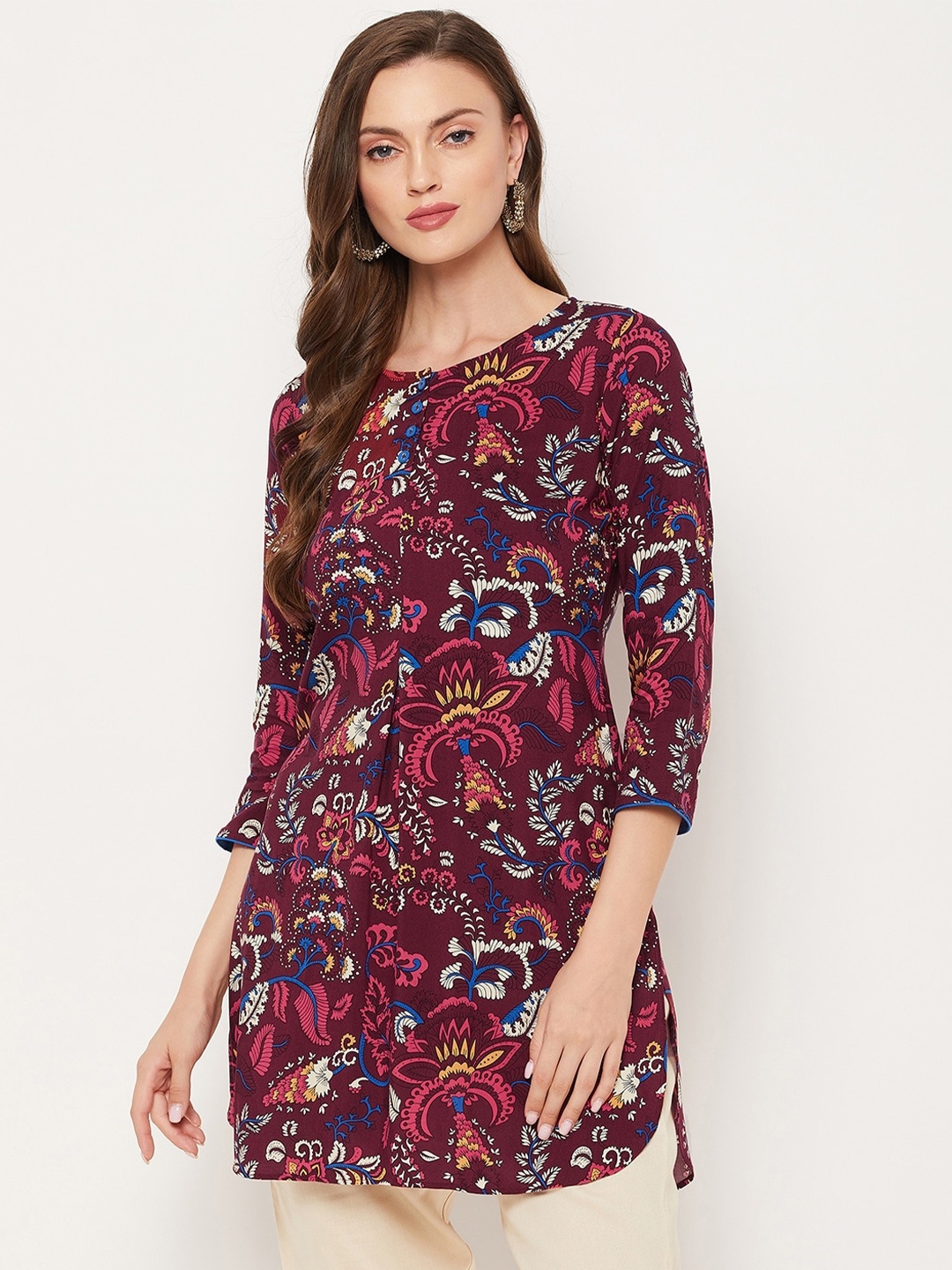 

Tissu Maroon Ethnic Motifs Printed Kurti