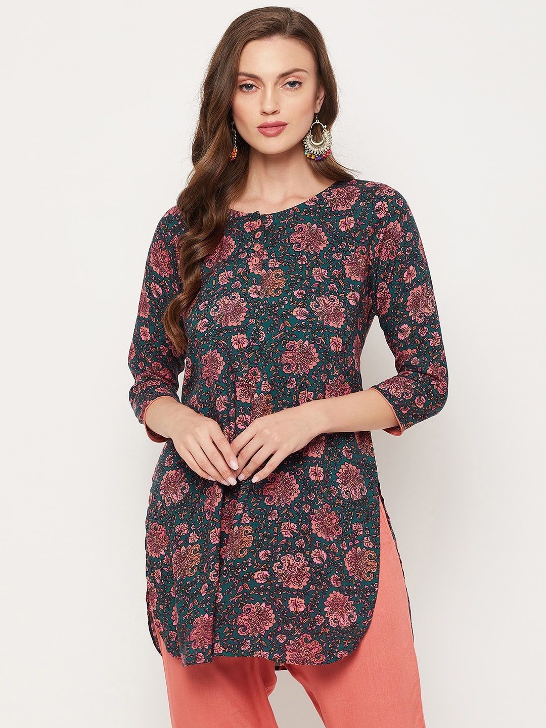 

Tissu Green Floral Printed Kurti