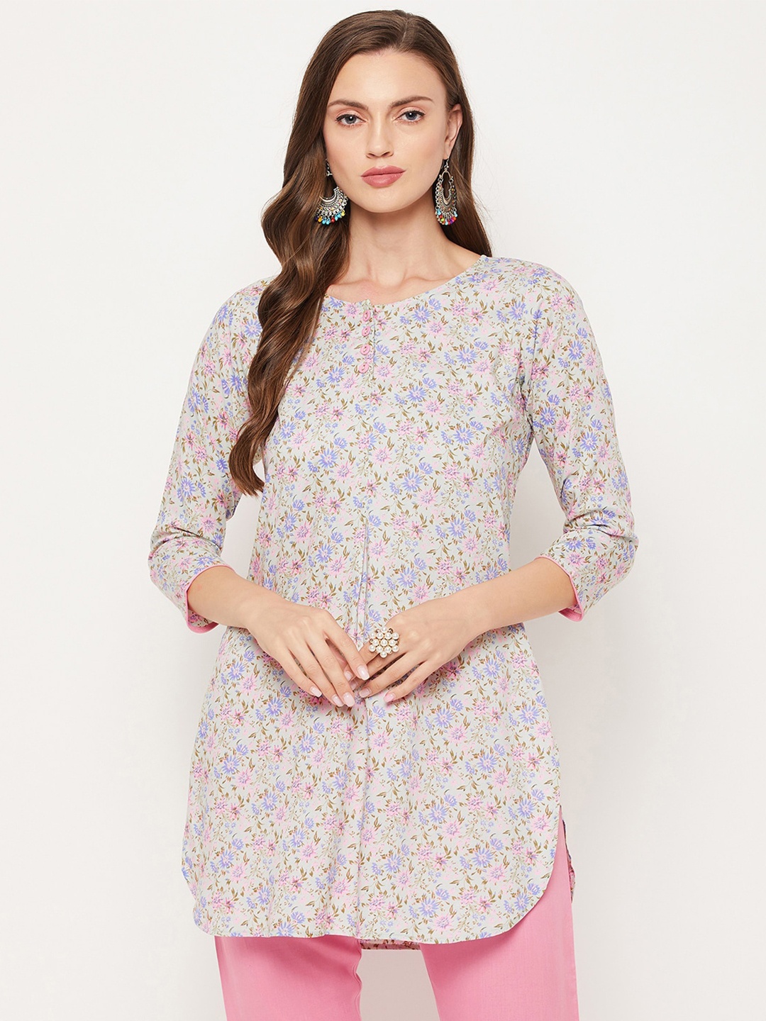 

Tissu Grey & Pink Floral Printed Kurti