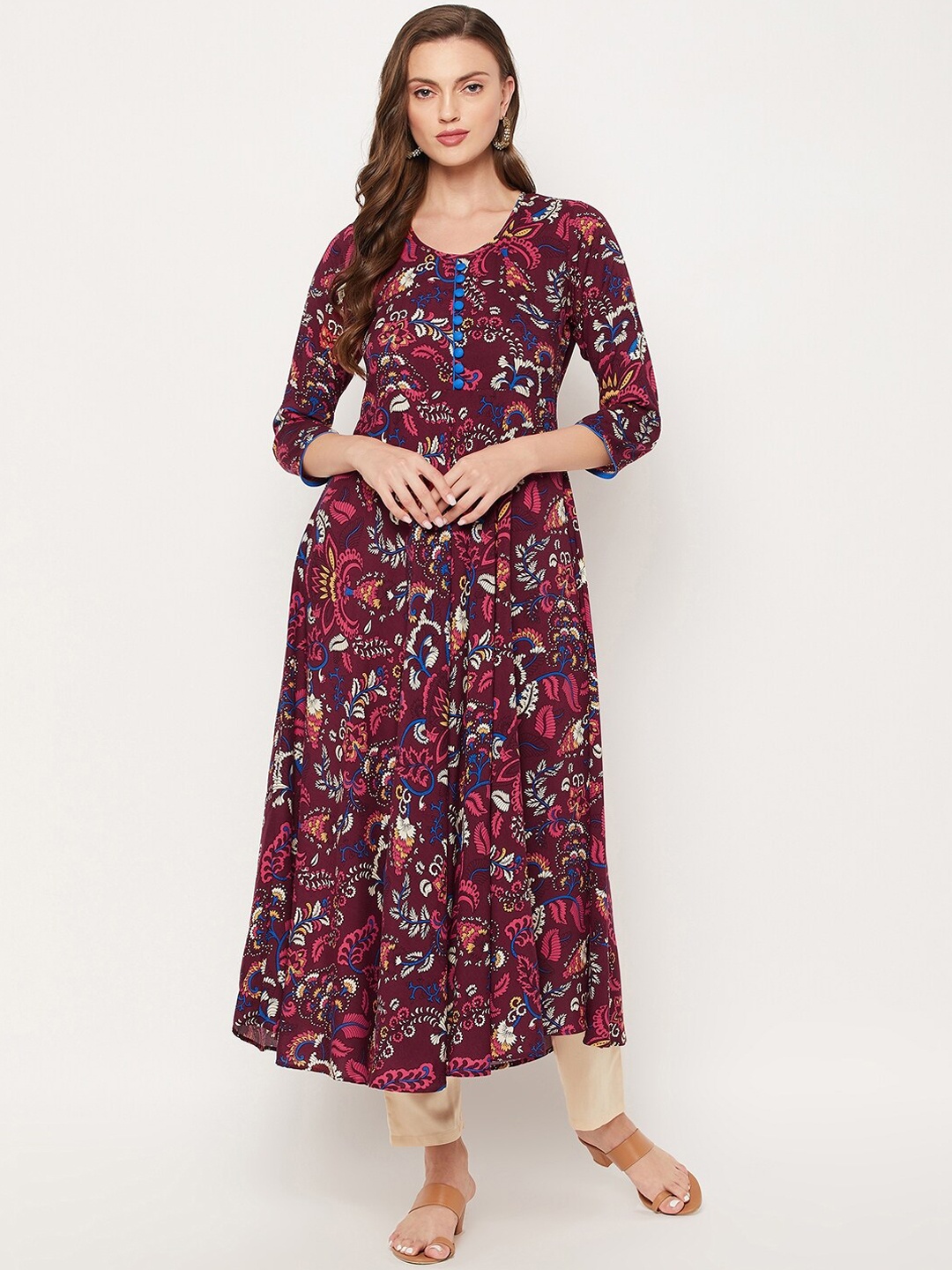 

Tissu Women Maroon Ethnic Motifs Printed Floral Anarkali Kurta