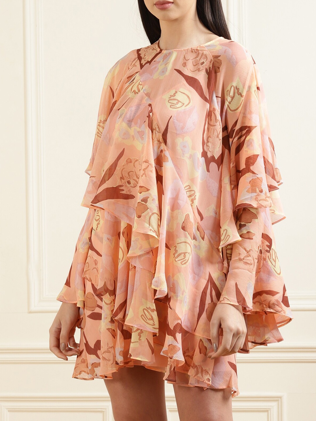 

Ted Baker Women Pink Printed Ruffled Oversize Mini Dress