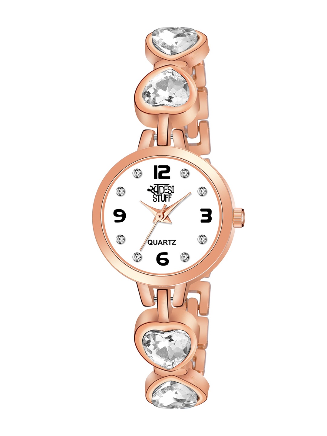 

SWADESI STUFF Women White Mother of Pearl Dial & Rose Gold Toned Bracelet Style Straps Analogue Watch