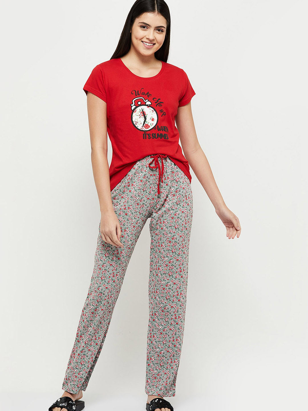 

max Women Red & White Printed Night suit
